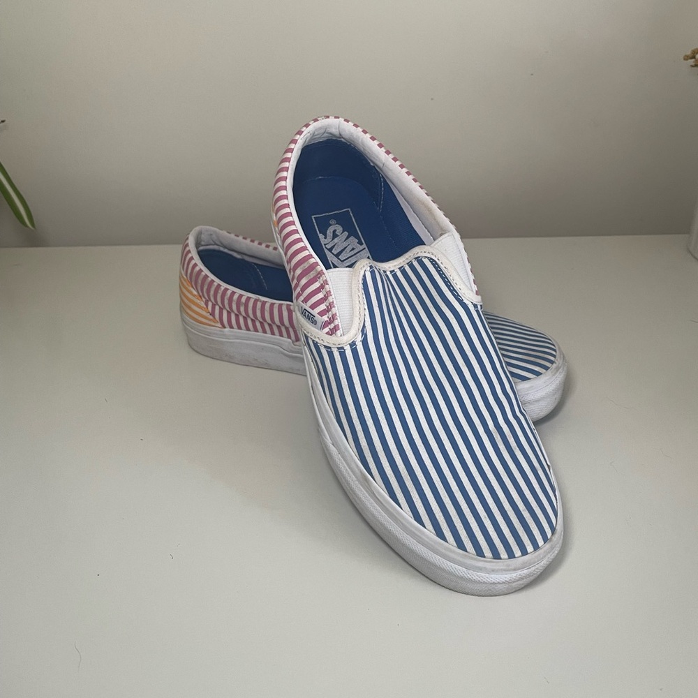 Vans multi-colored stripe slip ons
